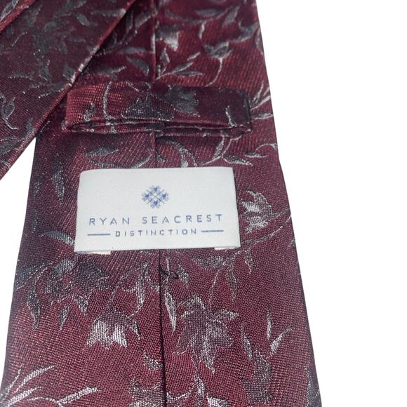 Ryan Seacrest Distinction Slim Silk Blnd Burgundy Gray Floral Necktie Tie 59”x3” - Picture 6 of 7